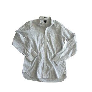 J CREW White Blue Slim Plaid Long Sleeve Button Down Shirt Size Large